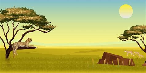 Premium Vector | Landscape illustration with cheetah family