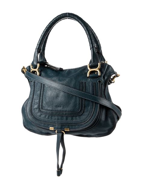 Chloé Solid Leather Shoulder Bag Blue Shoulder Bags Handbags