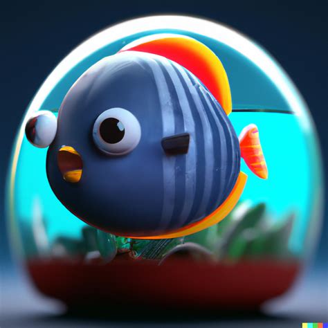 DALL E 3D Render Of A Cute Tropical Fish In An Aquarium On A Dark Blue