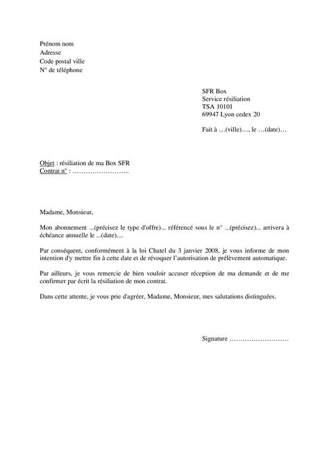 Lettre De R Siliation D Une Box Sfr Fibre Ou Adsl Lettrefacile Fr