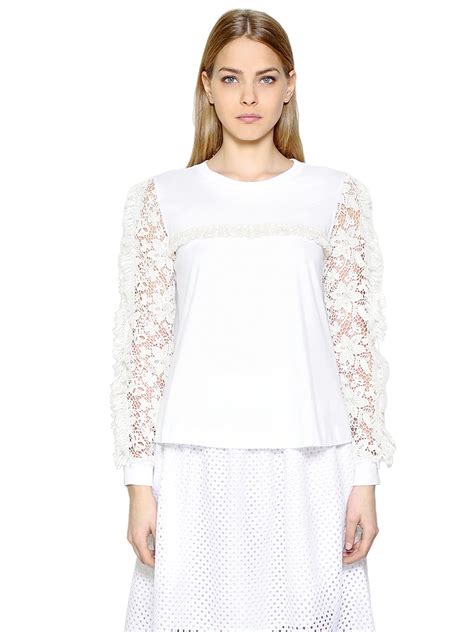 Lyst See By Chloé Cotton Lace Jersey Top in White