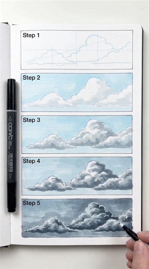 cloud drawing   draw realistic clouds step  step