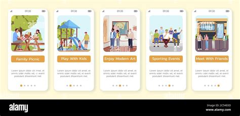 Summer Activities In Public Places Onboarding Mobile App Screen Vector