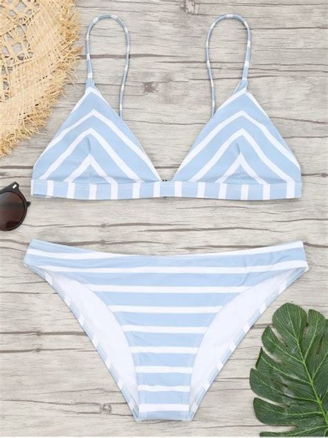 Chevron Striped Cami Bikini Set Blue And White Red And White White And