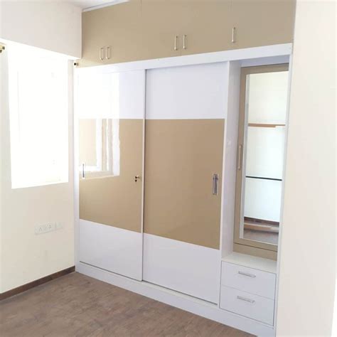 Brown Plywood Sliding Bedroom Wardrobe Features Termite Resistant At