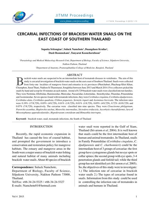 (PDF) CERCARIAL INFECTIONS OF BRACKISH WATER SNAILS ON THE EAST COAST ...