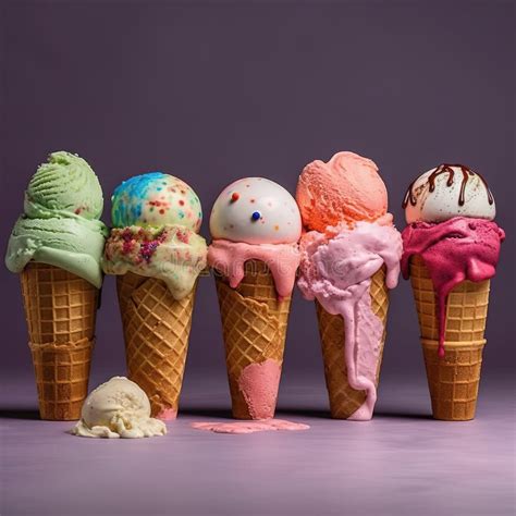 Set Of Various Ice Cream Scoops In Waffle Conesconcept Stock Image