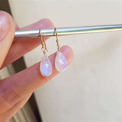 18K Gold Fill Moonstone Earrings Small Gold Moonstone Teardrop Earrings