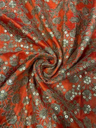 Orange Floral Embroidered Semi Dupion Silk Fabric At Rs 625 00 Karam