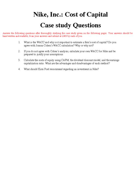 Case Study 3 Nike Inc Cost Of Capital Case Study Questions 1 What