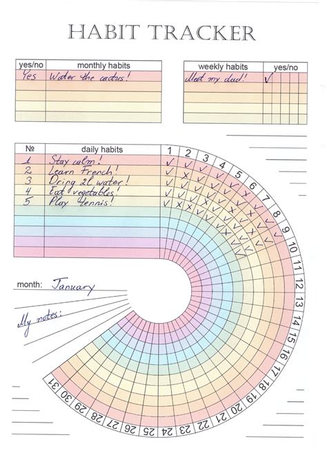 Printable Circle Habit Tracker With Rainbow Colours Daily Etsy Uk