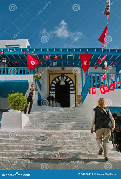 Sidi Bou Said Cafe editorial stock image. Image of cafe - 64626114