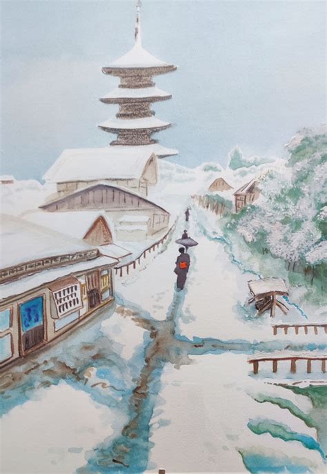 Japanese woman walking in winter | Art with Tricia