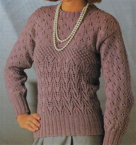 Womens Lacy Sweater Knitting Pattern Dk 8 Ply Yarn 32 39 Inch Bust Pdf Instant Digital Download