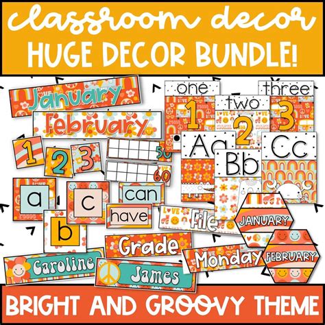 Retro Groovy Classroom Decor Bundle Back To School Classroom Etsy