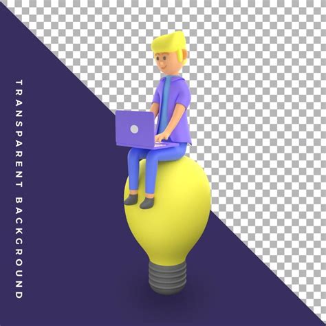 Personagem de ilustração 3d masculino trabalhando laptop PSD Premium