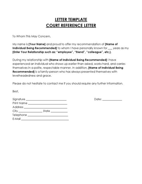 Template For A Character Reference Letter For Court Infoupdate Org