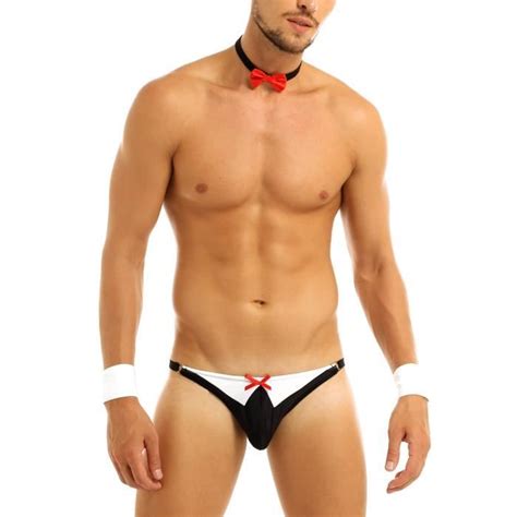 YONGHS FR Homme Lingerie Sexy Soubrette Ensemble Costume Serveur