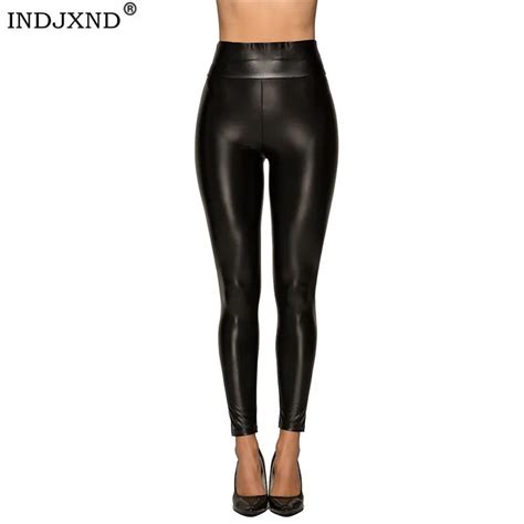 Indjxnd Faux Leather Leggings Women Black Stretchy Push Up High Waist