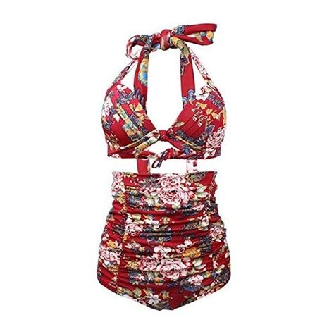 Partiss Women S Retro S Floral Halter High Waist Bikini Carnival