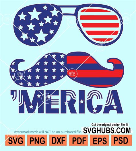 Merica Mustache And Sunglasses Svg Merica Svg 4th Of July Svg