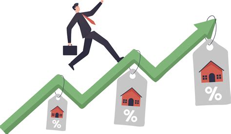 Housing Price Rising Up Businessman Running On Rising Green Graph On