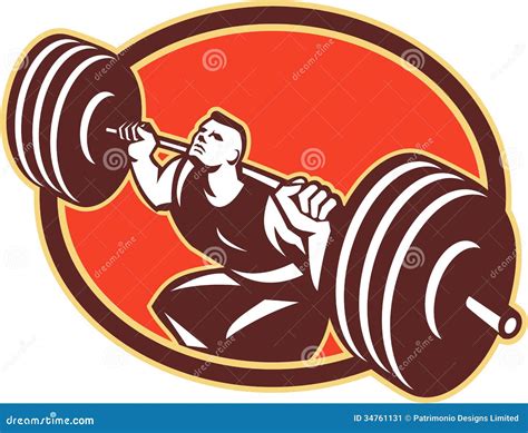 Weightlifter Lifting Barbells Retro Stock Illustration Illustration