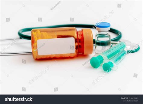 Medical Stethoscope Vial Syringes Packaging Pills Stock Photo