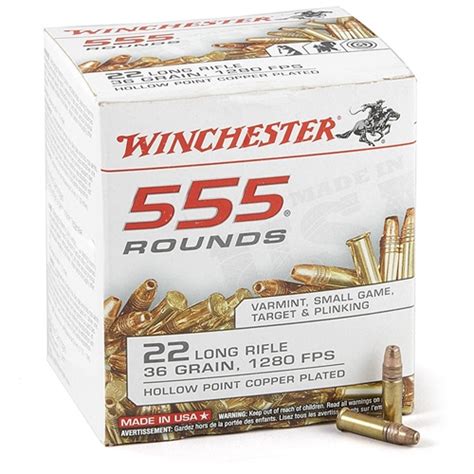 Winchester 22 Long Rifle 36 Grain Plated Lead Hollow Point 555 Round Box Maine Ammo Company