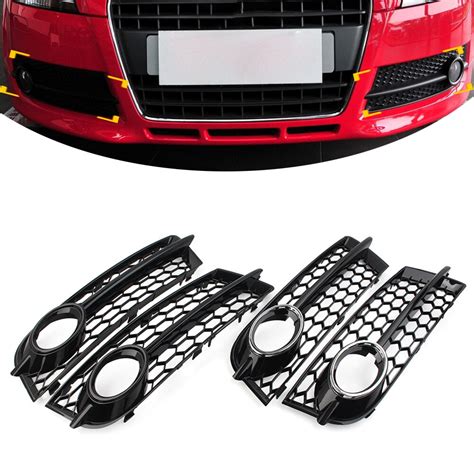 Glossy Black Car Front Bumper Honeycomb Mesh Fog Light Grille Cover For