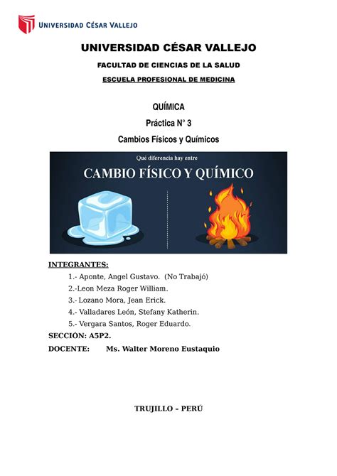 Informe Quimica Espero Que Les Sirva Universidad C Sar Vallejo