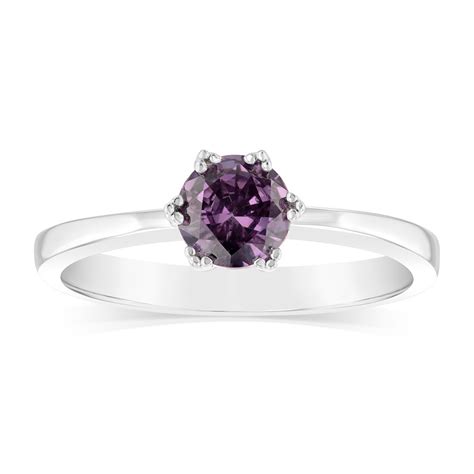 Sterling Silver Amethyst Coloured Cubic Zirconia 6 Claw Ring Shiels