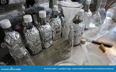 Laboratory Glass Bottles And Tools Stock Image Image Of Biology Bottles 257512929