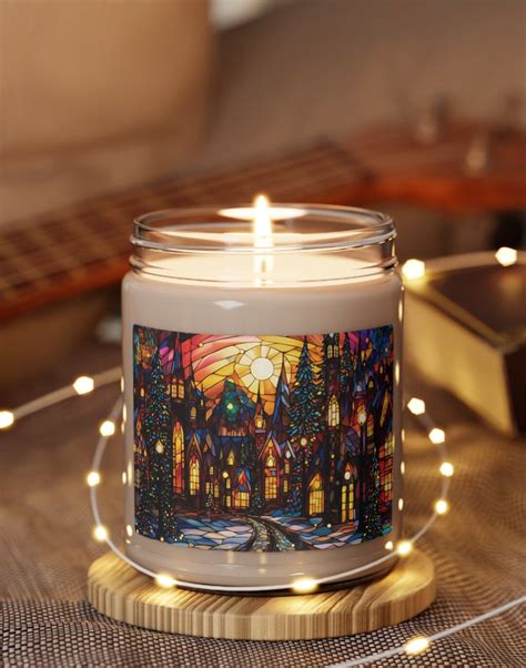 Christmas Village Candle Christmas Town Candle. Stained - Etsy