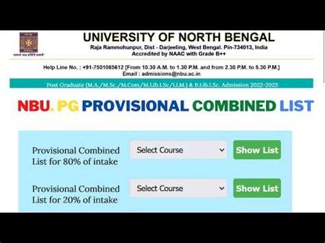 Nbu Pg Provisional Merit List Publish North Bengal University M A