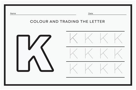 Alphabet Tracing Worksheet Writing Letter K Illustrator Vector