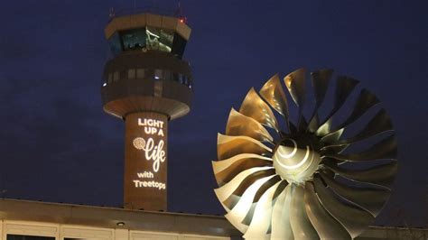 Air Traffic Control Tower Lit Up For Treetops Appeal Bbc News