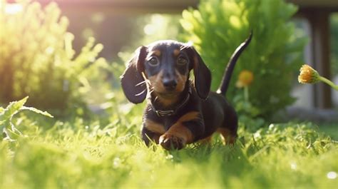 Premium AI Image A Playful Dachshund Puppy Chasing Its Tail In A