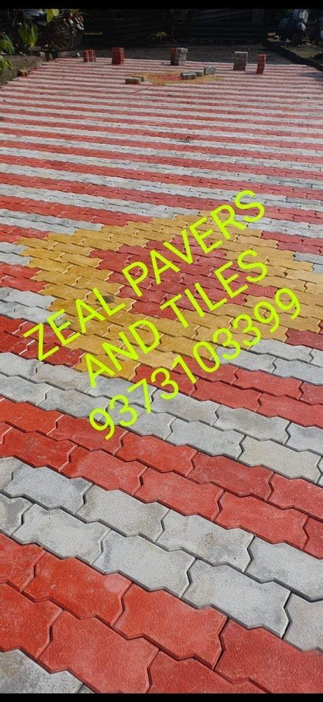 Red White And Yellow Concrete Zig Zag Paver Block For Flooring