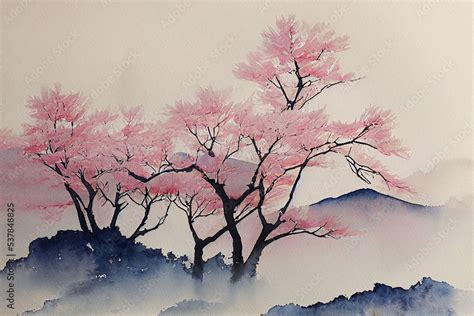 Hand Drawn Japanese Watercolor Illustration Sketch And Watercolor