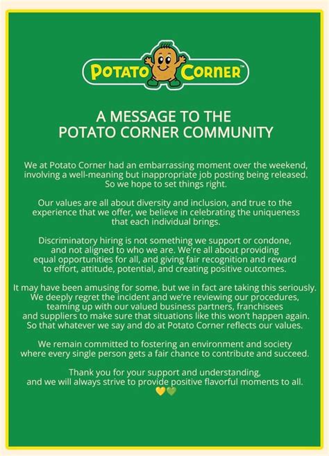 Statement from Potato Corner : r/Philippines