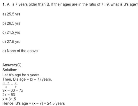 Problems On Age For Quantitative Aptitude Formula Examples