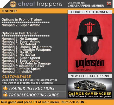 Wolfenstein The New Order Trainer 13 Patch 06 26 2017 Cheat Happens