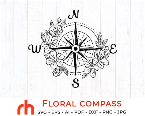 Floral Compass Svg Flower Design Dxf Etsy Floral Moon Compass Tattoo Compass