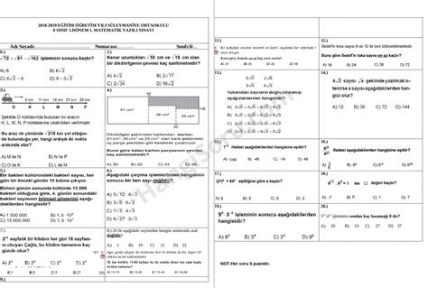 8 Sınıf Matematik 1 Dönem 1 Yazılı Soruları Test Kolay Hangisoru