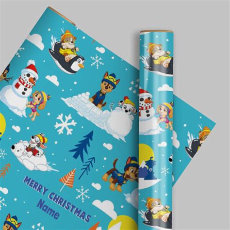 Paw Patrol Personalised Christmas Snowman Wrapping Paper Danilo