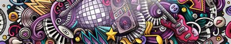 Disco Music Hand Drawn Doodle Banner Cartoon Vector Detailed Flyer