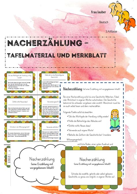 Nacherzählung Tafelmaterial Unterrichtsmaterial im Fach Deutsch