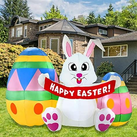 Joiedomi Easter Inflatable Decoration 6 Ft Inflatable Easter Bunny And Eggs Inflatable With Build