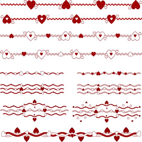 Set Di Linee Divisorie Ondulate Con Bordo Cuore Rosso Confine Linea